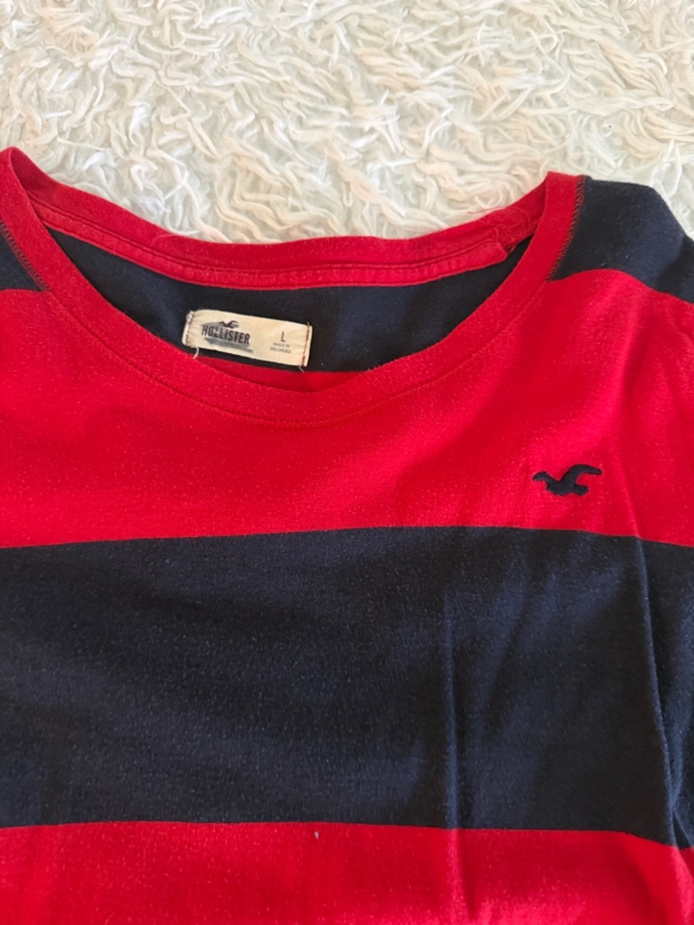 Hollister Red and Navy Striped Long-Sleeve Tee
